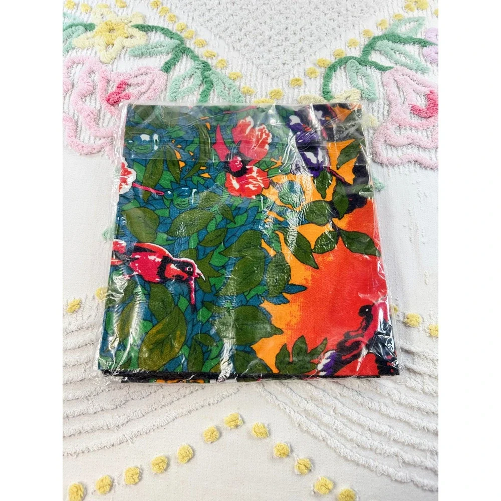 Vintage 1950s VHY Hawaiian Textiles Barkcloth Panel MCM Tropical Birds HA-VA-TI